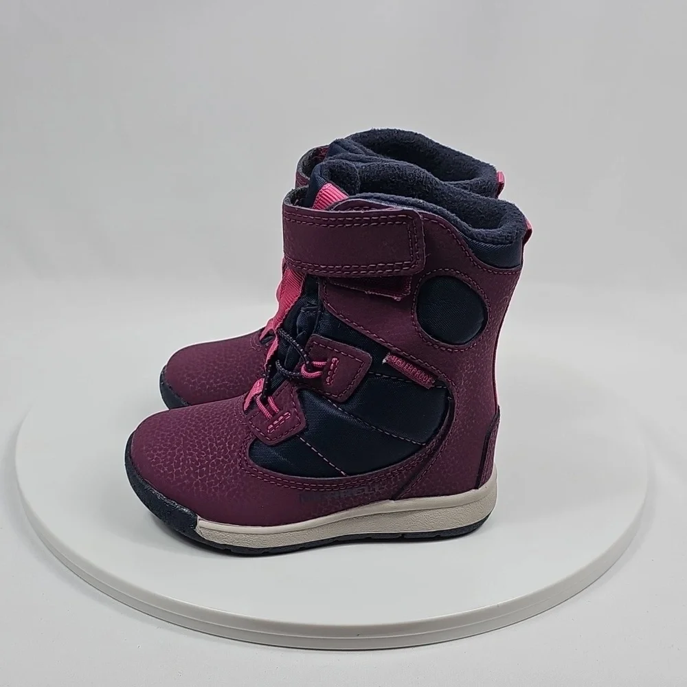 NIB Merrell Snow Bank Jr Waterproof Boot Leather Mesh Navy Blue Berry Purple 6